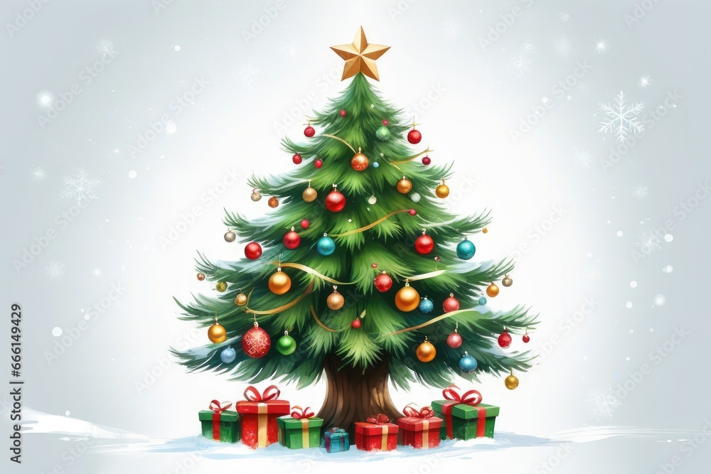 Joyful Festive Season Illuminated Christmas Tree with Festive Decorations