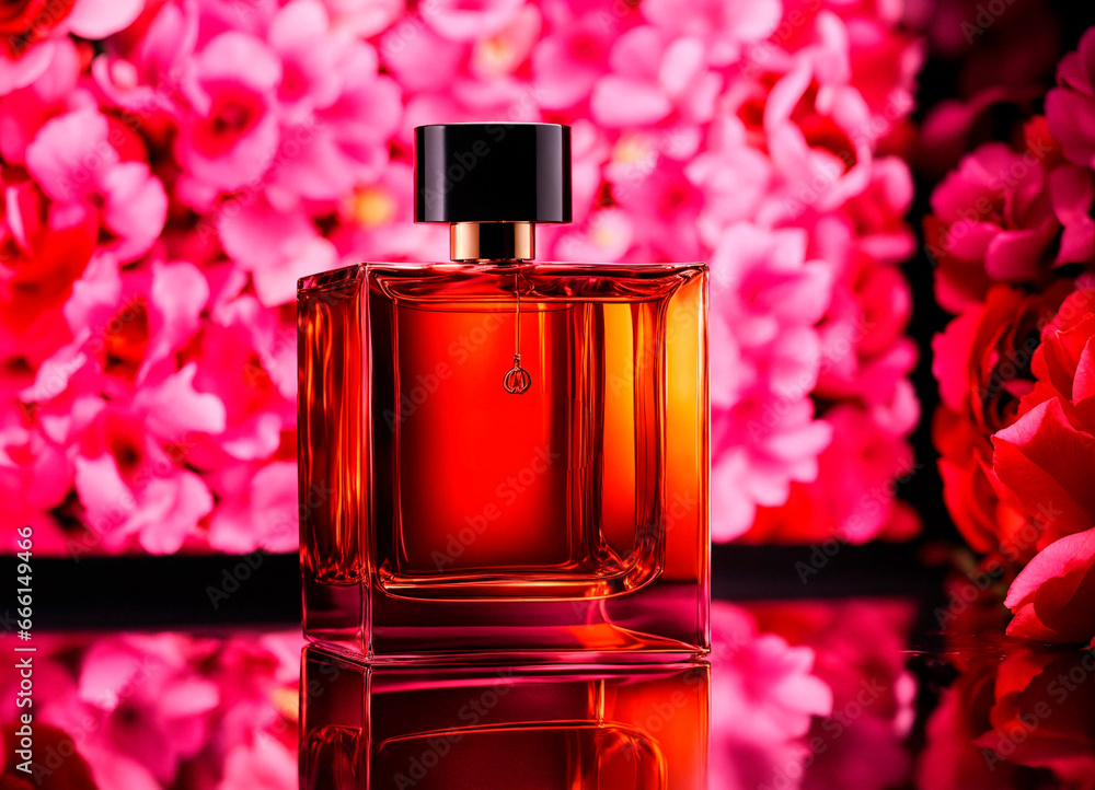 Bottle of perfume with flower Bottle of perfume with flower