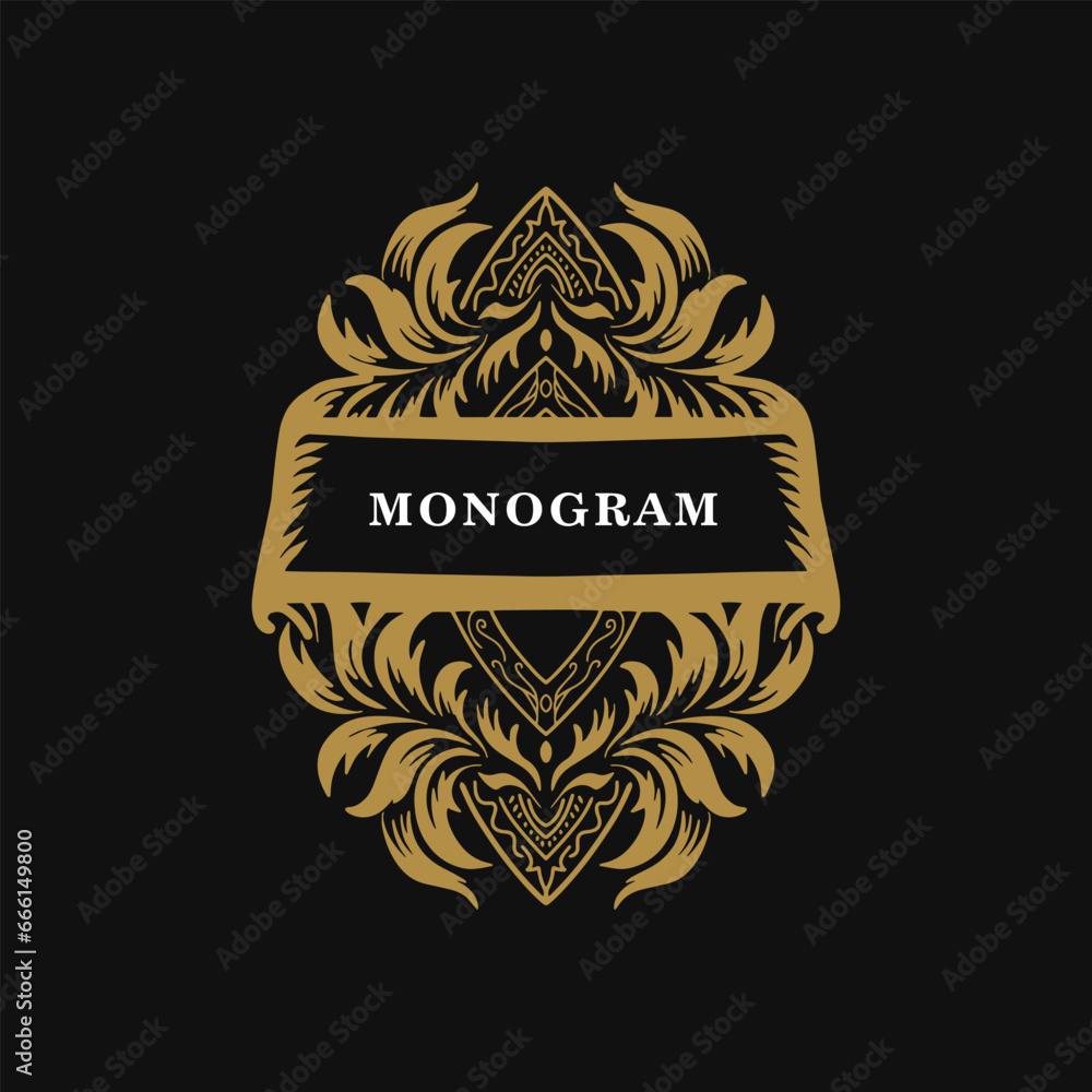 filligree floral classic logo badge design gold color