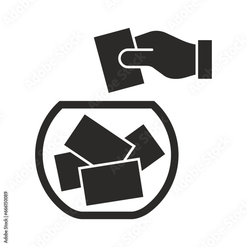 Raffle icon. Choosing random numbered ticket. Prize giveaway. Vector icon isolated on white background.