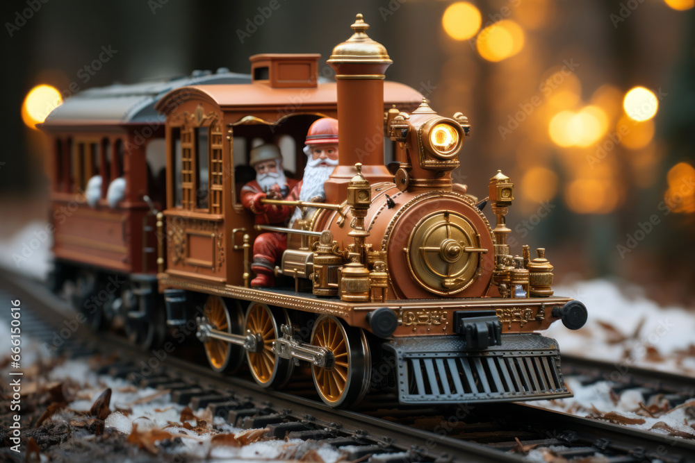 Santa Claus Toy Train Christmas Scene Generative AI