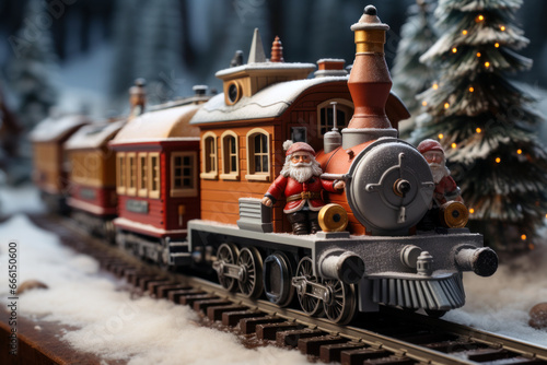 Santa Claus Toy Train Christmas Scene Generative AI