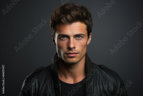 Generative ai close up photo of handsome model man pop star with perfect hairstyle using new nodern gel balm photo