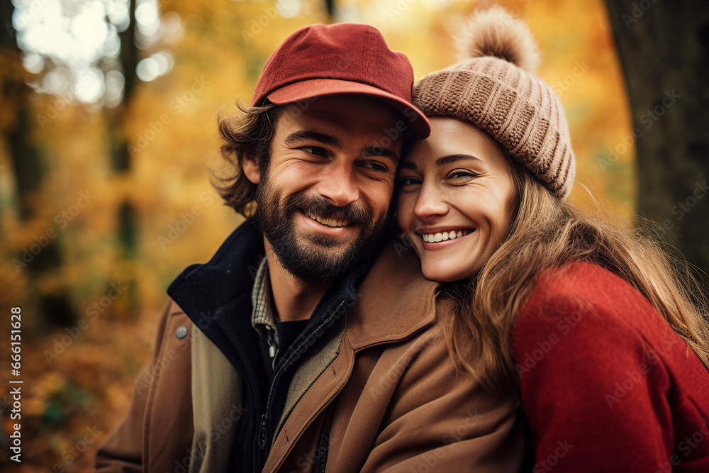 Generative AI portrait picture of happy young couple passionate portrait autumn vibe Generative AI portrait picture of happy young couple passionate portrait autumn vibe