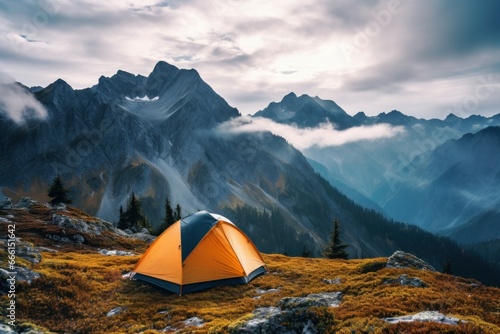 Tranquil Tent camping at autumn camp. Nature camp. Generate Ai © juliars