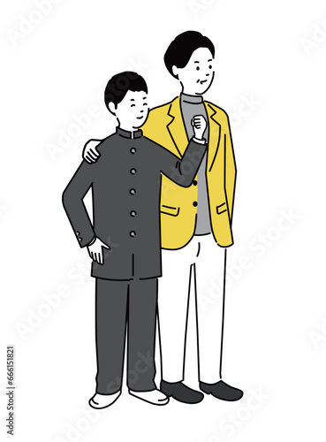 中学生の男の子と大人の男性のイラスト、ベクター