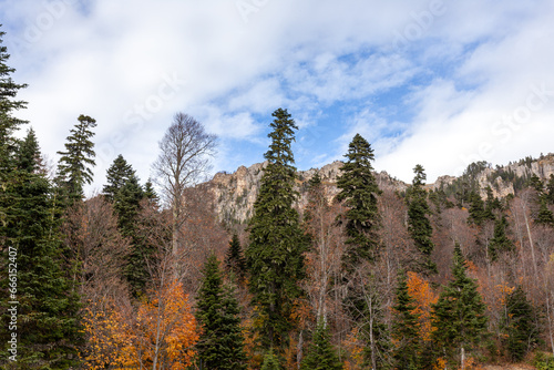 Late autumn, nature walks, mountain panorama and hiking trails, warm autumn weather.