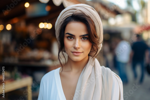 Happy arab asian muslim woman in hijab clothes isolated on background generative AI