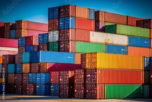 Containers at the port for Logistic Import Export background. Freight transportation
