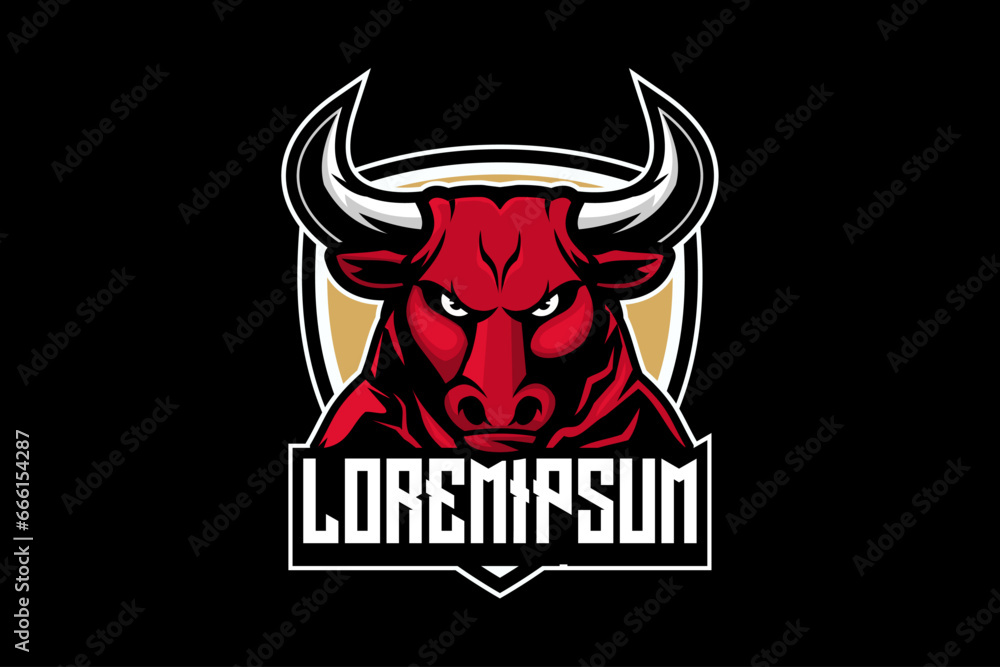 Aggressive Bull cartoon character vector badge shield logo template Aggressive Bull cartoon character vector badge shield logo template