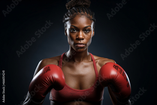 Generative AI photo of confident professional boxer sporty person in a boxing ring isolated in dark background © Tetiana