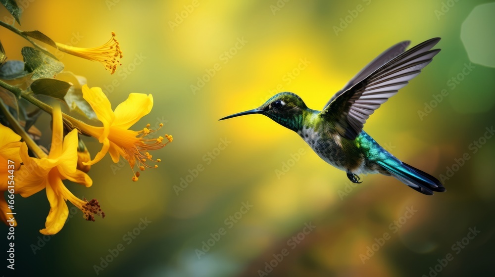 Fototapeta premium Green and blue Hummingbird Black-throated Mango