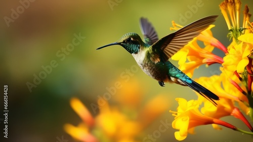 Green and blue Hummingbird Black-throated Mango