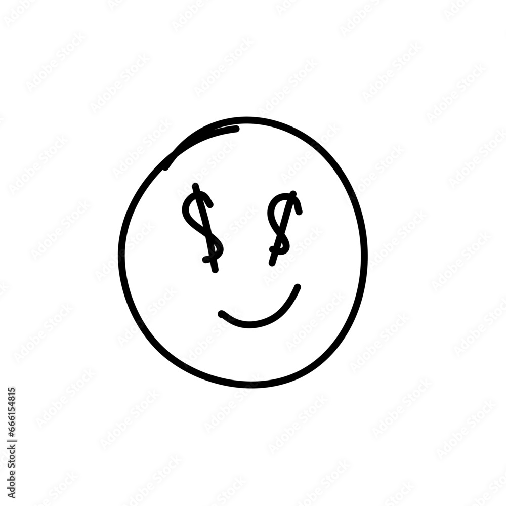 Doodle Emoji face icon. Hand drawn sketch style. Vector illustration