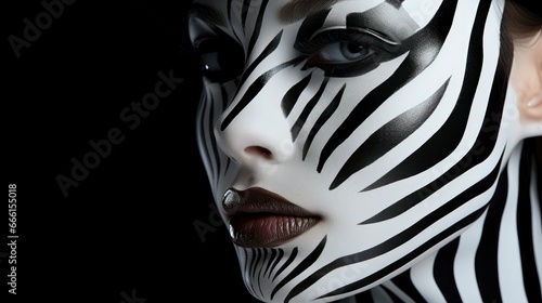  Face Woman With Black White Zebra Stripesphotorealist, Background Image , Beautiful Women, Hd
