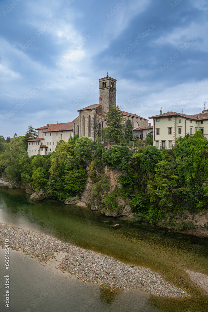 The city of Cividale del Friuli spread along the Natisone River, Udine, Italy