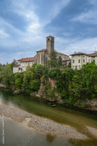 The city of Cividale del Friuli spread along the Natisone River, Udine, Italy