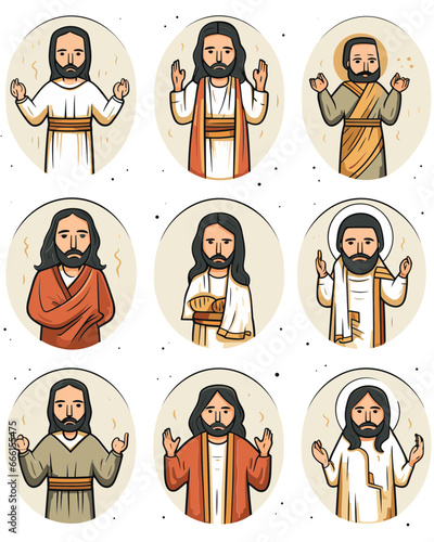 A set of illustrations of Jesus