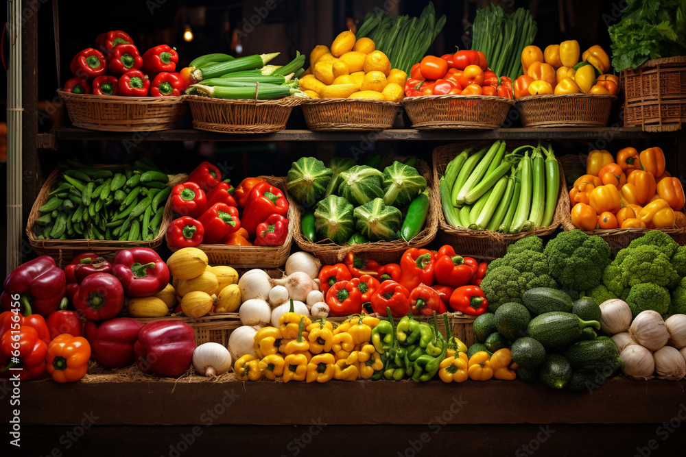 vegetable market, on a plain background. generative ai