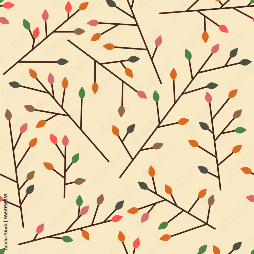 autumn pattern geometric leaves and branches, fall botanical background