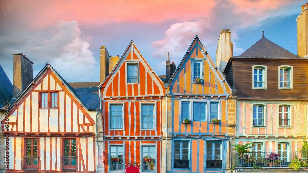 Αυτοκόλλητο Vannes, half-timbered houses, colorful facades