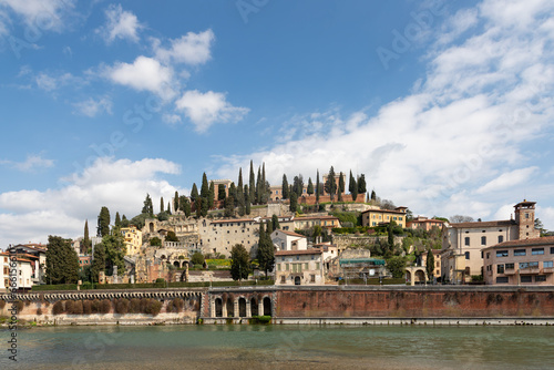 Romanesque Castle San Pietro along the Adige River, located in Verona, Italy