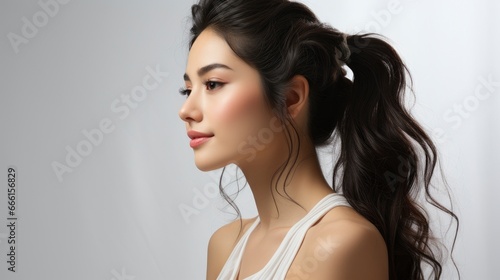  Asian Woman With Beautiful Face Gathered Ponytail , Background Image , Beautiful Women, Hd
