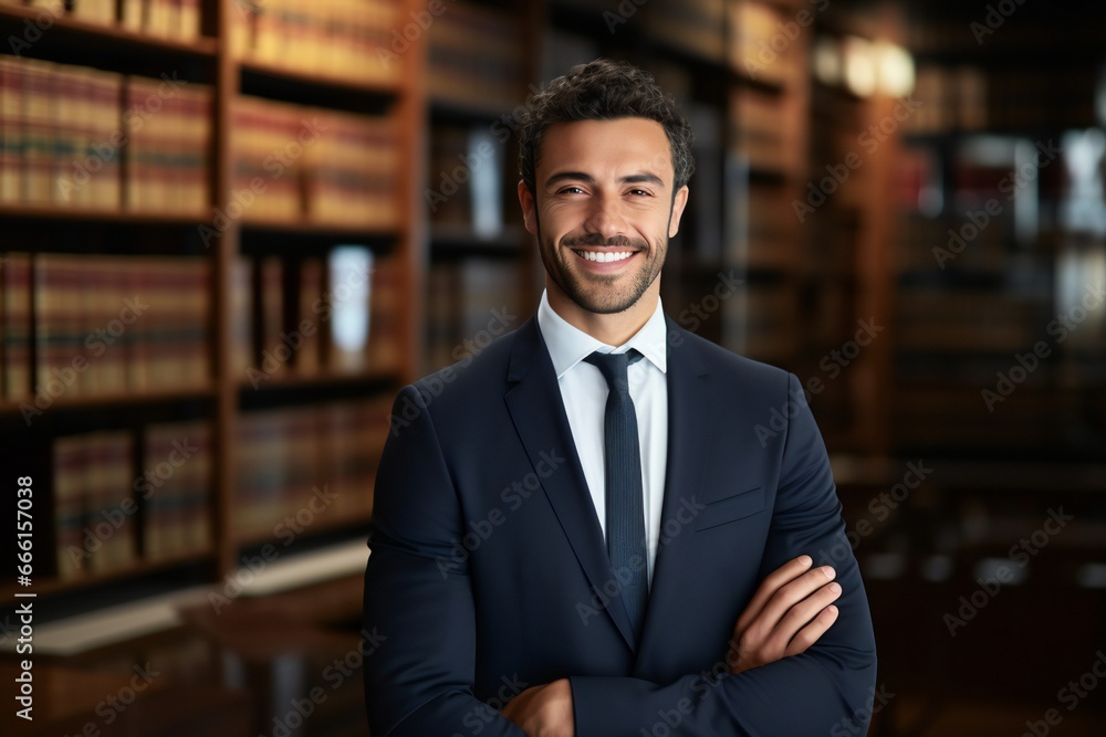 Portrait Of Confident Male Lawyer Against Bookshelf Portrait Of Confident Male Lawyer Against Bookshelf