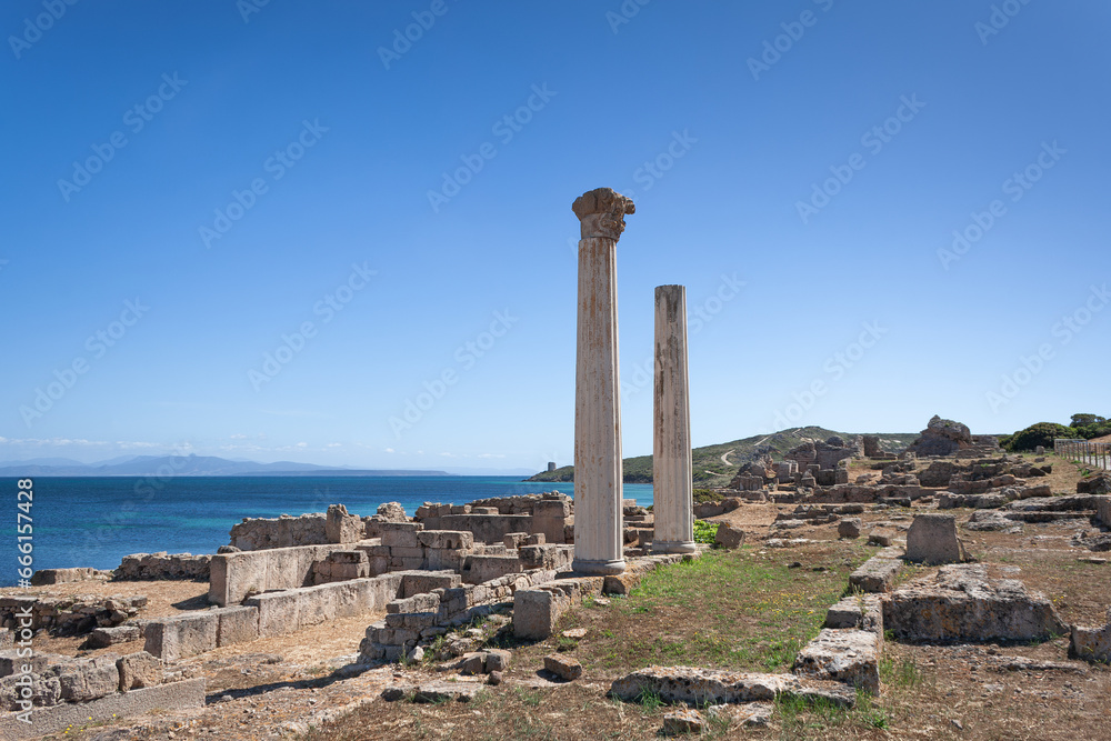 Ancient city Tharros located on the west coast of Sardinia, Italy