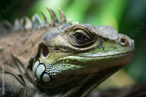Blurred iguana with only eyes in focus. Generative AI