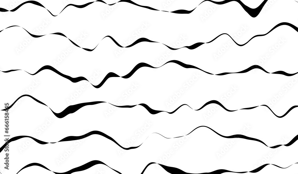 Abstract wavy wiggle lines pattern, black isolated on white background, curve design element - obrazy, fototapety, plakaty 