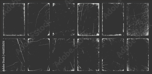 Realistic overlay of paper texture with uneven edges and scratches for the design of retro vinyl album cover. Dirt and dust photo texture graphic filter set. Overlay stamps collection, vintage effect