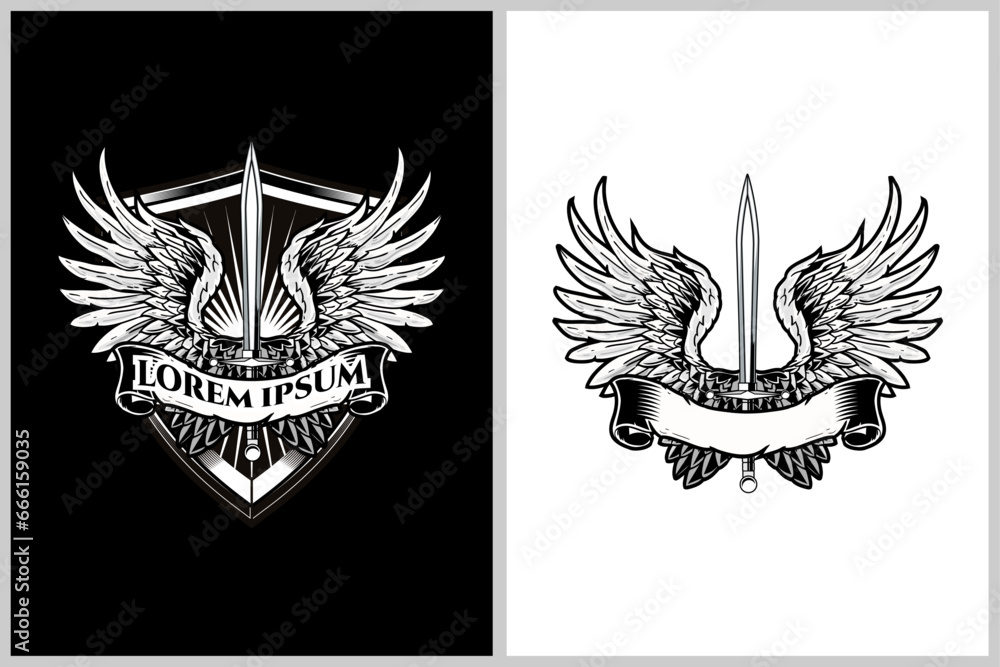 Fototapeta premium Sword and wings vector logo template