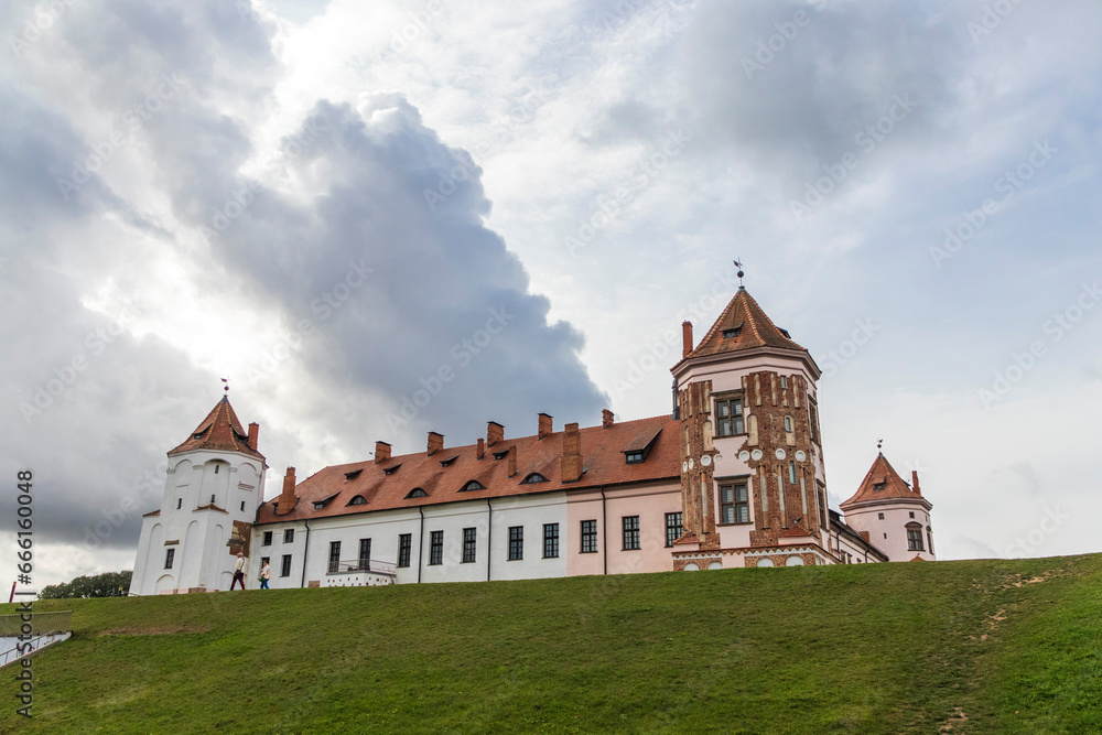 Mir, Belarus - 10.03.2023 -Shot of the Mir castle complex. Landmark