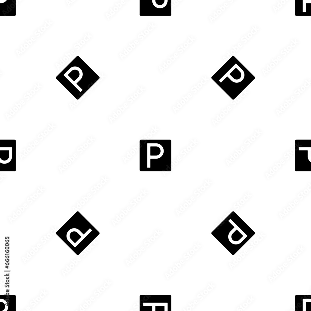 Seamless pattern of repeated black road parking signs. Elements are evenly spaced and some are rotated. Vector illustration on white background Seamless pattern of repeated black road parking signs. Elements are evenly spaced and some are rotated. Vector illustration on white background