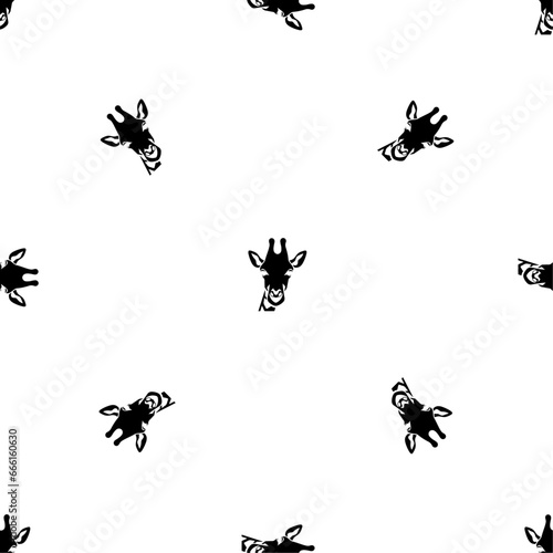 Seamless pattern of repeated black giraffe head symbols. Elements are evenly spaced and some are rotated. Vector illustration on white background