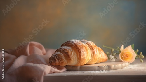 croissant on the table with flower