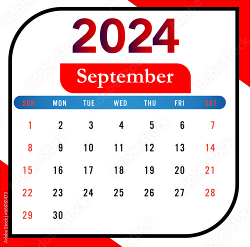 2024 September Month Calendar With Red And Black