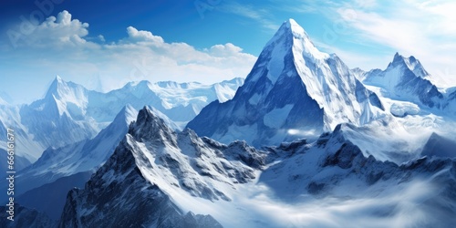 "Nature's Grandeur: Majestic Mountain Peaks in a Breathtaking Panorama" Ai generated.