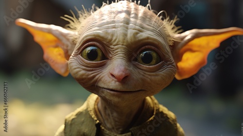 Ultra realistic goblinoid with thin hair and yellow.Generative AI