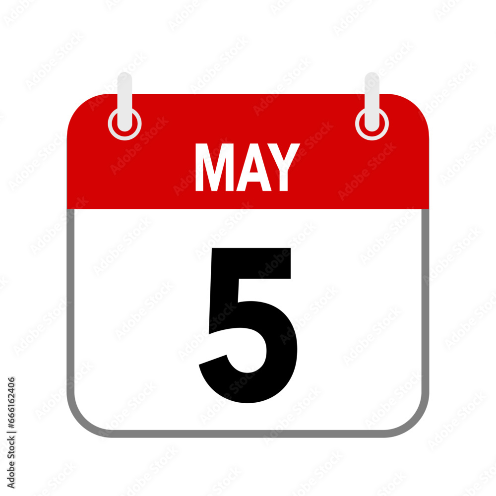 5 May, calendar date icon on white background. 5 May, calendar date icon on white background.