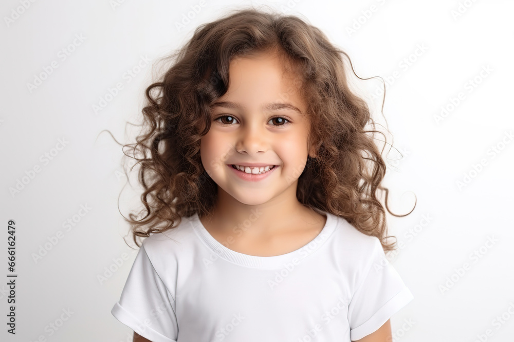 Portrait of happy smiling child girl isolated on white background, generative ai Portrait of happy smiling child girl isolated on white background, generative ai