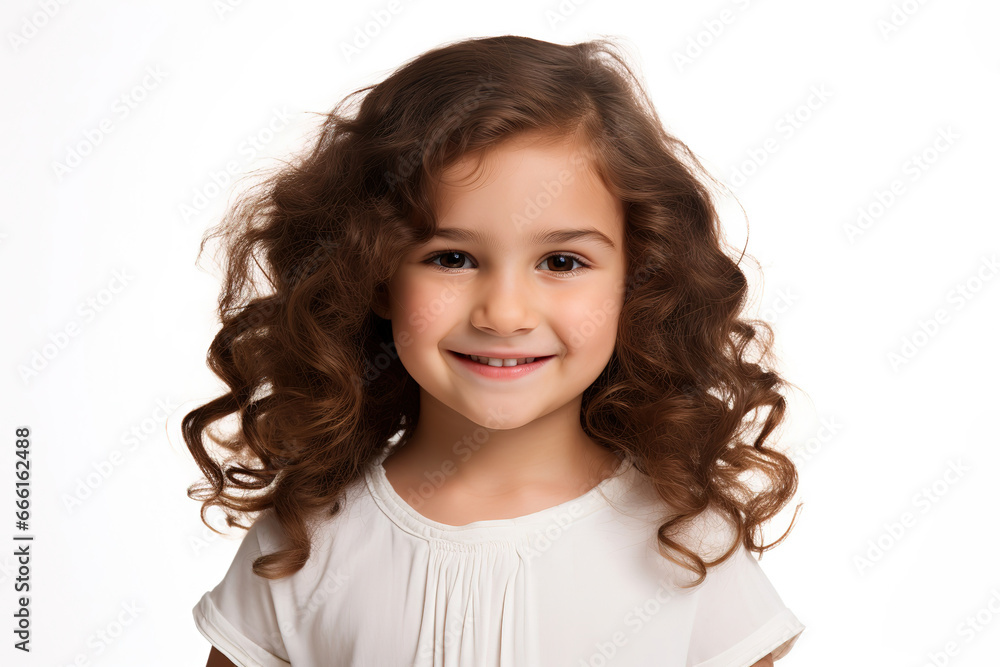 Portrait of happy smiling child girl isolated on white background, generative ai Portrait of happy smiling child girl isolated on white background, generative ai