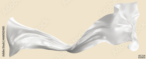 Flying white silk textile fabric flag background. Smooth elegant white Satin Isolated on beige Background for grand opening ceremony. White curtain. 3d vector illustration