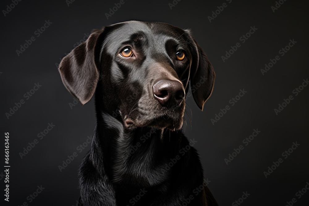 Portrait of a black labrador on a black background, generative ai 