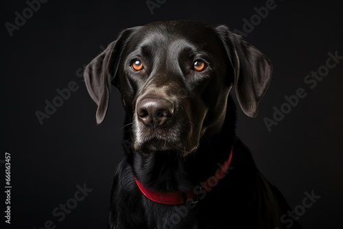 Portrait of a black labrador on a black background, generative ai  © vvalentine