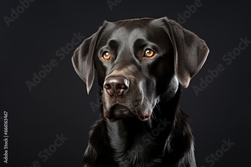 Portrait of a black labrador on a black background, generative ai 