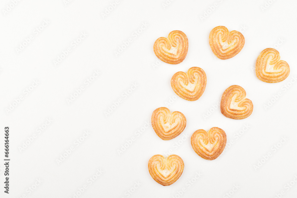 Top view of heart shape biscuit on white background Top view of heart shape biscuit on white background