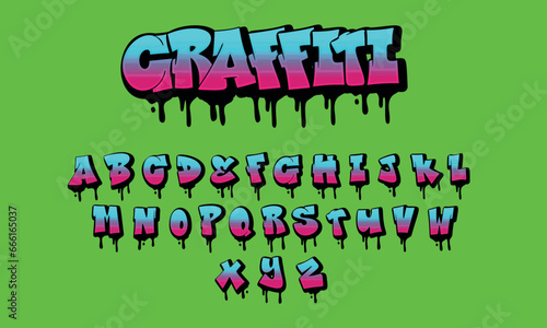 Dripping graffiti, alphabet, decorative lettering, vandal, street art, free wild style. Vector illustration