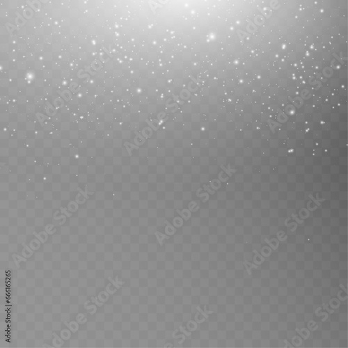 Bright bokeh of white dust. Christmas glowing bokeh and glitter overlay texture for your design on a transparent background. White particles abstract vector background. 